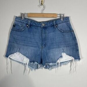 Kancan High Rise Frayed Hem Jean Shorts Womens 13/30‎ Medium Wash Denim Cut-Offs